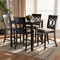 Baxton Studio RH323P-Sand/Dark Brown-5PC Pub Set Verina Modern and Contemporary Sand Fabric Upholstered Espresso Brown Finished 5-Piece Wood Pub Set